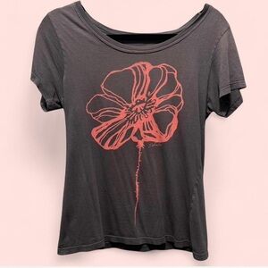 Sahalie Charcoal Tee with Coral Floral Design